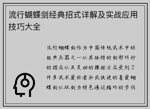流行蝴蝶剑经典招式详解及实战应用技巧大全