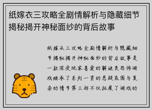 纸嫁衣三攻略全剧情解析与隐藏细节揭秘揭开神秘面纱的背后故事